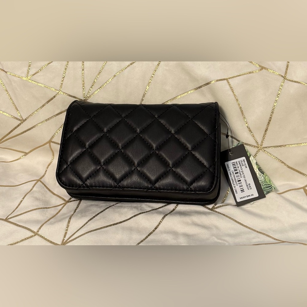 Badgley Mischka Crossbody Purse Black Diamond Quilted Vegan Leather NWT - Picture 3 of 11